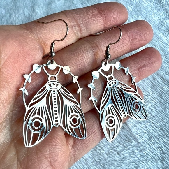 Jewelry - Mystical Moon Moth Lunar Cycle Stainless Steel Earrings